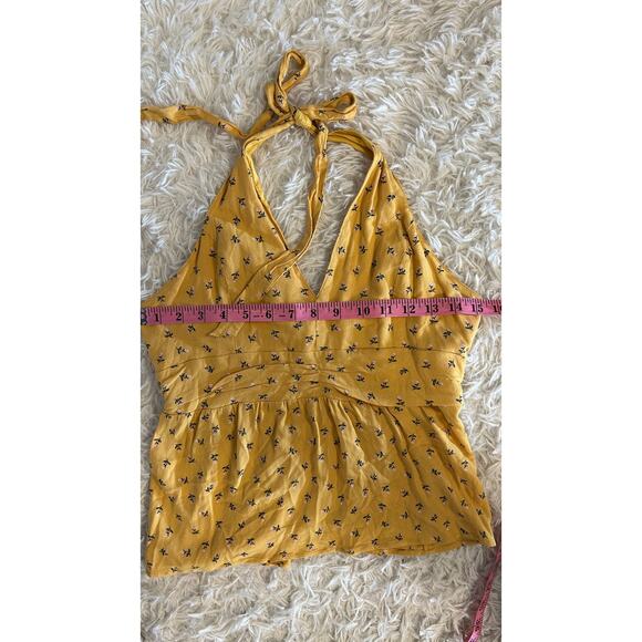 American Eagle Women’s Size M Yellow Floral Halter Top #0337 - Picture 9 of 12